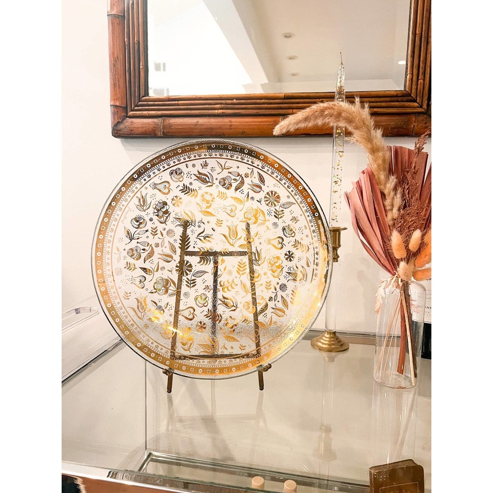 Georges Briard Large Gold Glass Floral Serving Plate